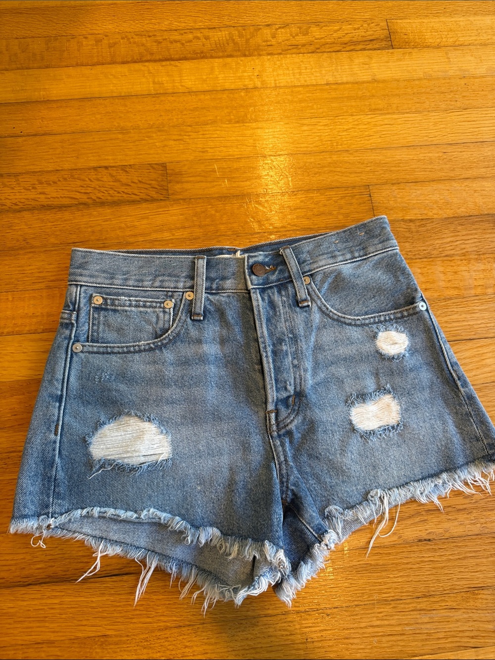 Madewell Light Blue Distressed Denim Cutoff Shorts
